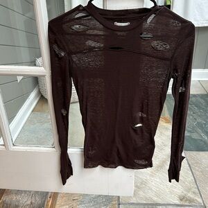 Urban Outfitters BDG brown sheer distressed long sleeve shirt. Size XS.